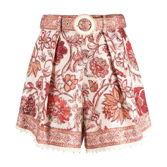 Zimmermann Vitali trimmed tuck printed linen shorts - 0 - Sepia Floral - Picture 1 of 7